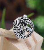 Navratri ethnic silver plated peacock design clip on non piercing pressing type nose pin, nose ring stud for women