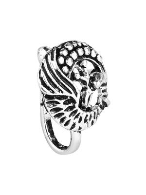 Navratri ethnic silver plated peacock design clip on non piercing pressing type nose pin, nose ring stud for women 2