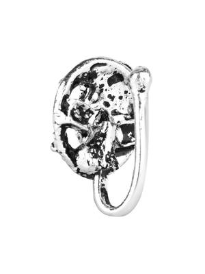 Navratri ethnic silver plated peacock design clip on non piercing pressing type nose pin, nose ring stud for women 3