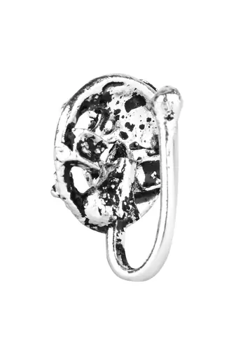 Navratri ethnic silver plated peacock design clip on non piercing pressing type nose pin, nose ring stud for women