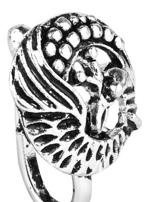Navratri ethnic silver plated peacock design clip on non piercing pressing type nose pin, nose ring stud for women 4