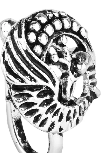 Navratri ethnic silver plated peacock design clip on non piercing pressing type nose pin, nose ring stud for women
