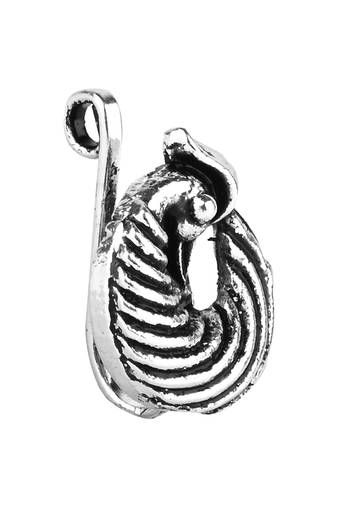 Navratri ethnic silver plated peacock design clip on non piercing pressing type nose pin, nose ring stud for women