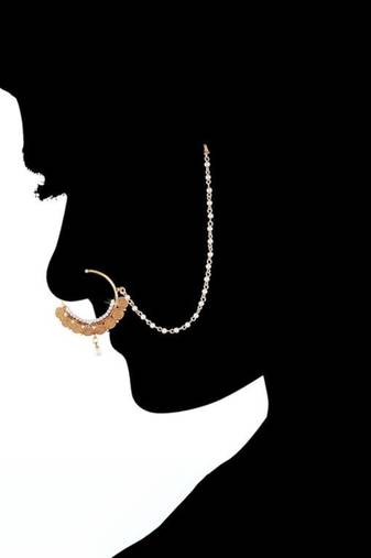 Ethnic bridal clip on nose ring/nath without piercing with chain encased with faux stones for women/girls