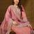 Women pink silk blend solid embroidered straight kurta trousers with dupatta