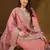 Women pink silk blend solid embroidered straight kurta trousers with dupatta