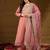 Women pink silk blend solid embroidered straight kurta trousers with dupatta