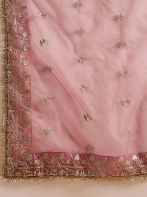 Women pink silk blend solid embroidered straight kurta trousers with dupatta 5