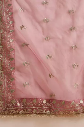 Women pink silk blend solid embroidered straight kurta trousers with dupatta