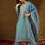Women blue silk blend solid embroidered straight kurta trousers with dupatta