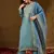 Women blue silk blend solid embroidered straight kurta trousers with dupatta