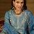 Women blue silk blend solid embroidered straight kurta trousers with dupatta