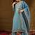 Women blue silk blend solid embroidered straight kurta trousers with dupatta