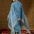 Women blue silk blend solid embroidered straight kurta trousers with dupatta