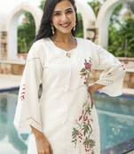 Women white silk blend solid embroidered coord sets