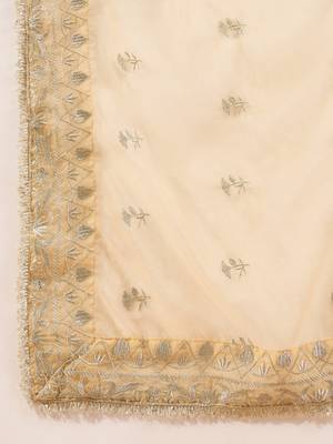Women yellow silk blend solid embroidered straight kurta trousers with dupatta 5