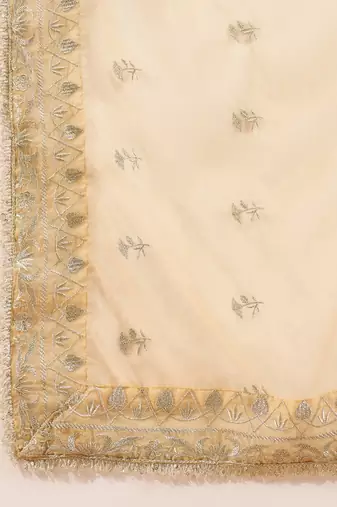 Women yellow silk blend solid embroidered straight kurta trousers with dupatta