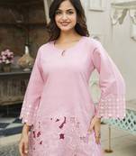 Women pink silk blend solid embroidered coord sets