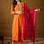 Women orange silk blend solid embroidered a-line kurta trouser with dupatta