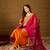 Women orange silk blend solid embroidered a-line kurta trouser with dupatta