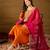 Women orange silk blend solid embroidered a-line kurta trouser with dupatta