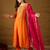 Women orange silk blend solid embroidered a-line kurta trouser with dupatta