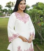 Women white silk blend solid embroidered coord sets