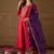 Women red silk blend solid embroidered a-line kurta trouser with dupatta