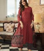 Maroon Rayon Blend Geometric Printed Kurta Trousers