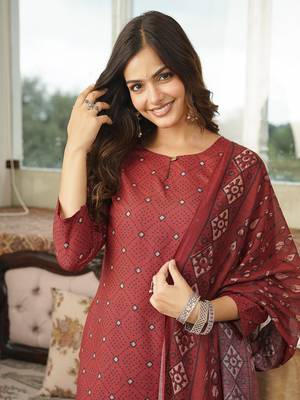Maroon Rayon Blend Geometric Printed Kurta Trousers 4
