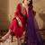 Women red silk blend solid embroidered a-line kurta trouser with dupatta