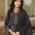 Women black rayon blend floral printed straight kurta trousers with dupatta