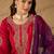 Women red silk blend solid embroidered a-line kurta trouser with dupatta
