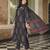 Women black rayon blend floral printed straight kurta trousers with dupatta