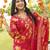 Women red viscose rayon floral embroidered straight kurta trousers with dupatta