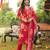 Women red viscose rayon floral embroidered straight kurta trousers with dupatta