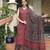 Women maroon rayon blend floral printed straight kurta trousers with dupatta