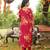 Women red viscose rayon floral embroidered straight kurta trousers with dupatta