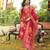 Women red viscose rayon floral embroidered straight kurta trousers with dupatta