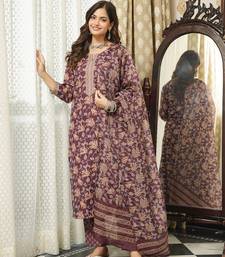 Women brown rayon blend floral printed straight kurta trousers with dupatta