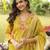 Women yellow viscose rayon floral embroidered straight kurta trousers with dupatta