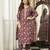 Women brown rayon blend floral printed straight kurta trousers with dupatta