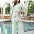 Women green silk blend solid embroidered coord sets