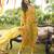 Women yellow viscose rayon floral embroidered straight kurta trousers with dupatta