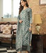 Women grey rayon blend ethnic motifs printed straight kurta trousers with dupatta