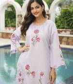 Women lavender silk blend solid embroidered coord sets