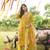 Women yellow viscose rayon floral embroidered straight kurta trousers with dupatta