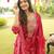 Women red viscose rayon floral embroidered straight kurta trousers with dupatta