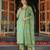 Women green rayon blend ethnic motifs printed straight kurta trousers with dupatta