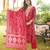 Women red viscose rayon floral embroidered straight kurta trousers with dupatta